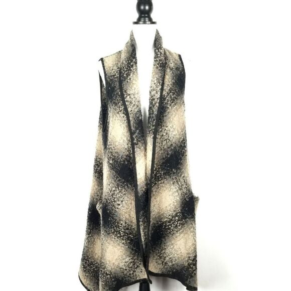 Apt. 9 Tan Black Sleeveless Open Front Duster Sweater Vest Size L/XL - Picture 1 of 10